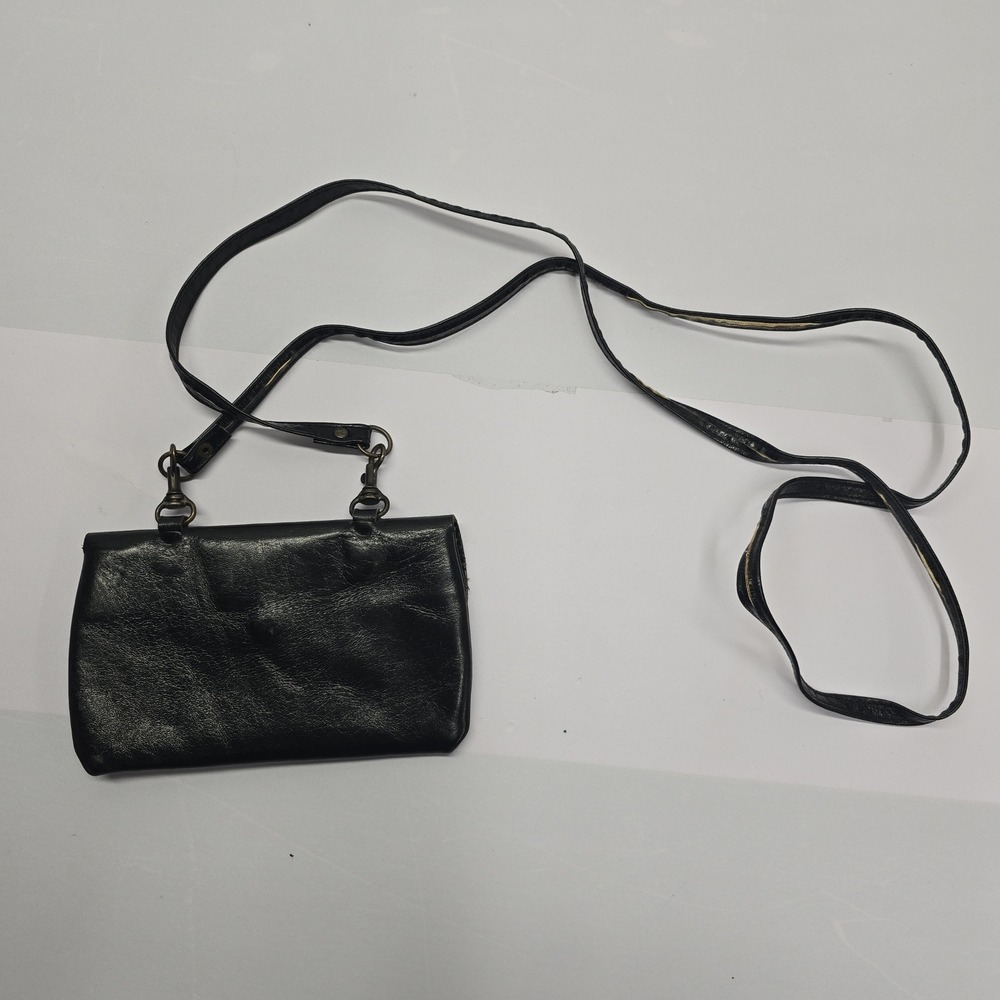 Dea Dia Black Leather XSmall Crossbody Bag Wallet Pouch Brass Hardware - Picture 2 of 6